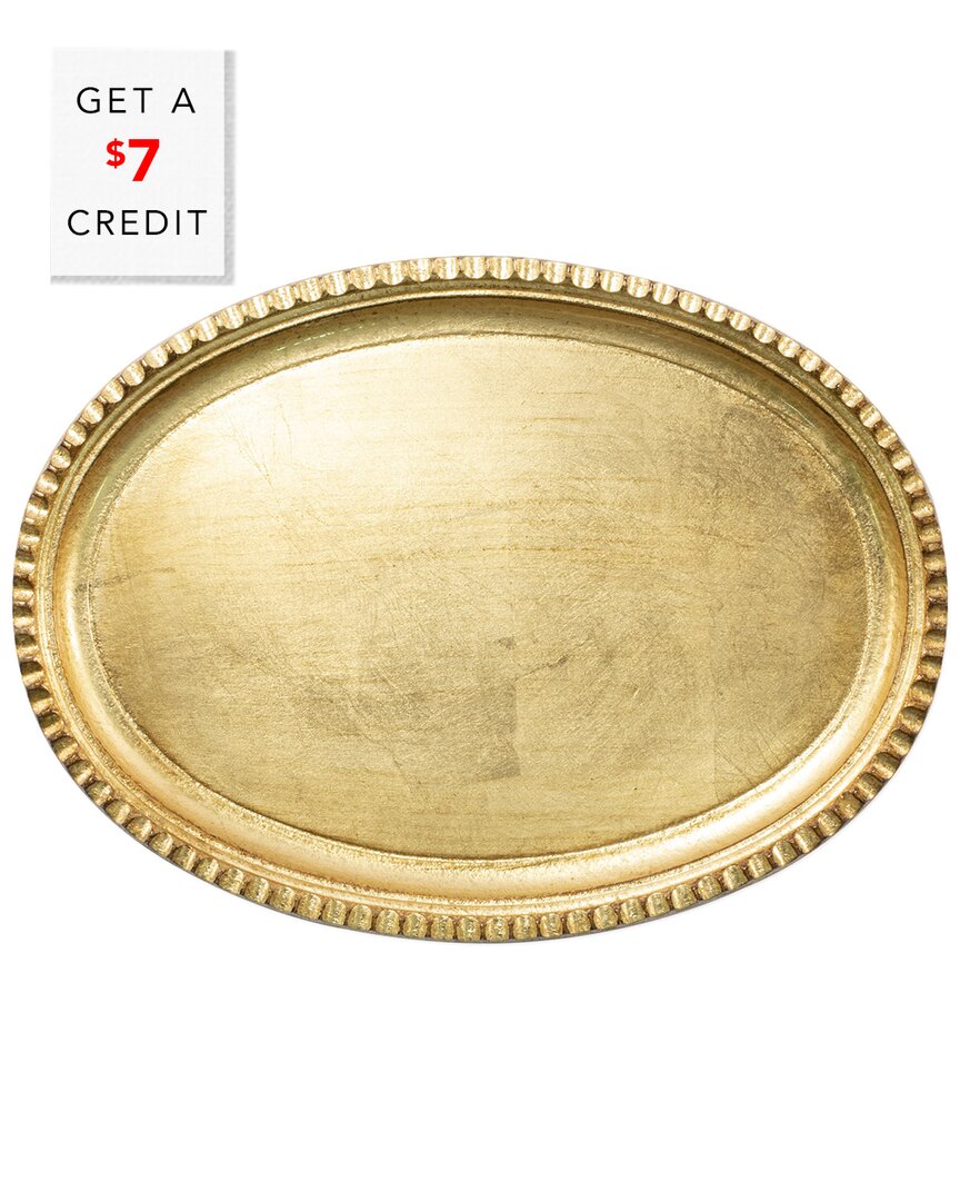 Vietri Florentine Wooden Accessories Gold Small Oval Tray In Gold