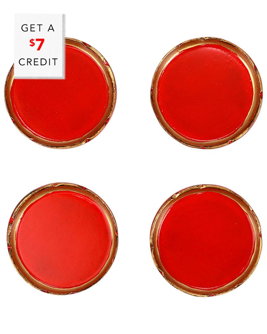 Shop Vietri Set Of 4 Florentine Wooden Accessories Red & Gold Coasters With $7 Credit