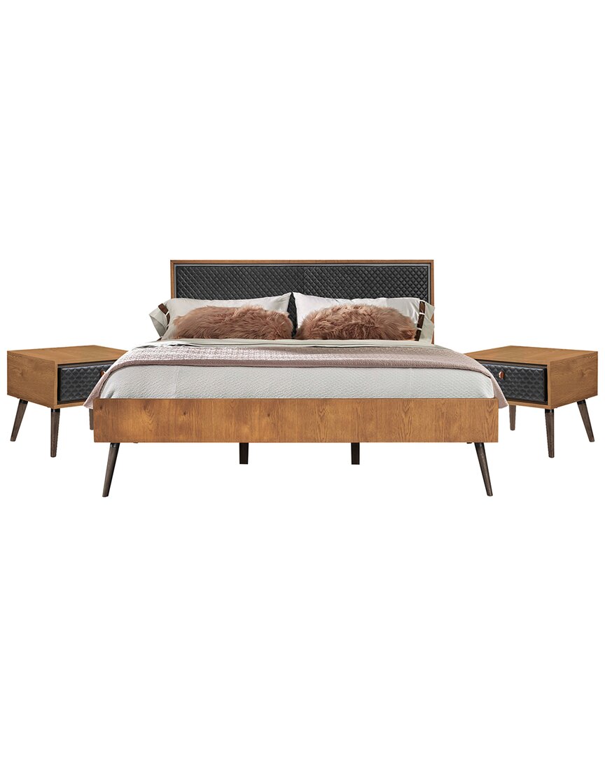 Armen Living Coco Rustic 3pc Upholstered Platform Bedroom Set In Black