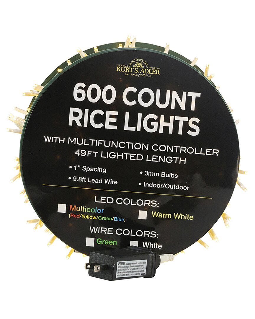 Kurt Adler 600-light 49ft Warm White Led White Wire Rice Lights