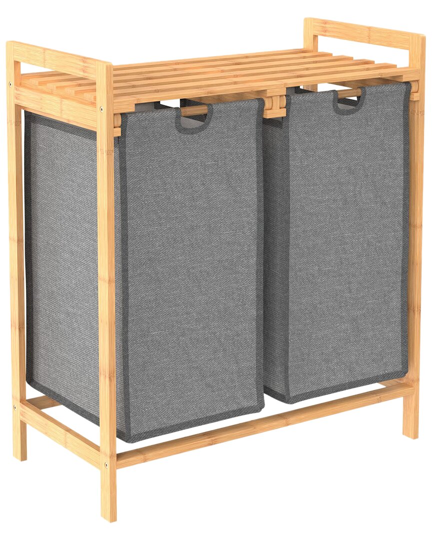 Closetmaid Fabric & Bamboo Sliding Laundry Basket Hamper In Grey