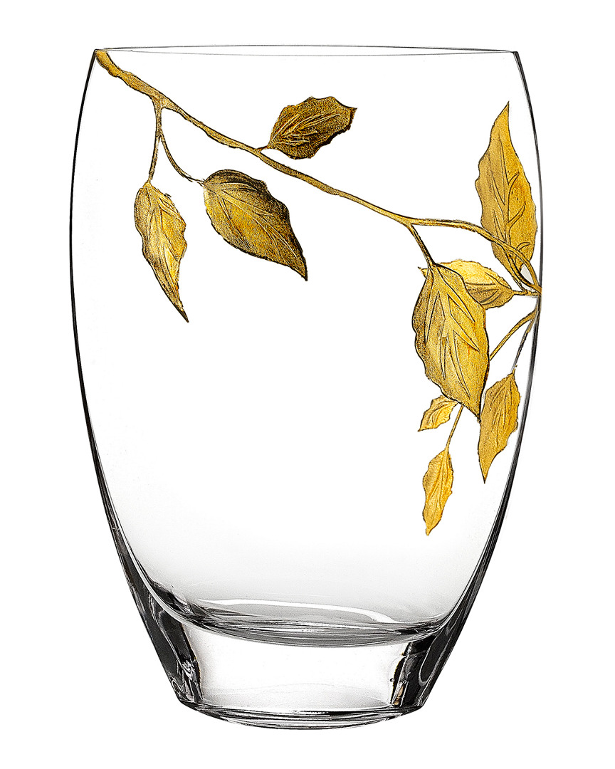 Badash Crystal Gold Leaves 12 Inch Vase In Nocolor