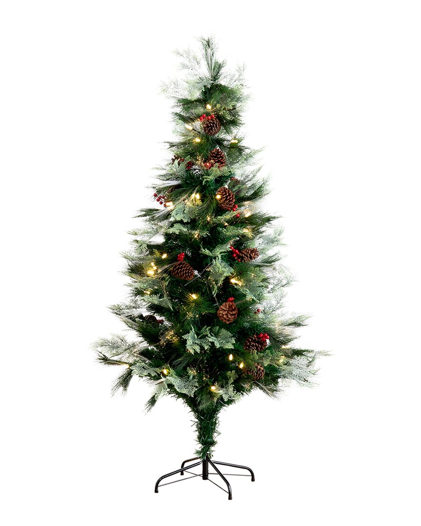 Nearly Natural 6ft Pre-lit Fiber Optic Artificial Pinecone & Berries Christmas Tree With 64 Warm Whi In Green