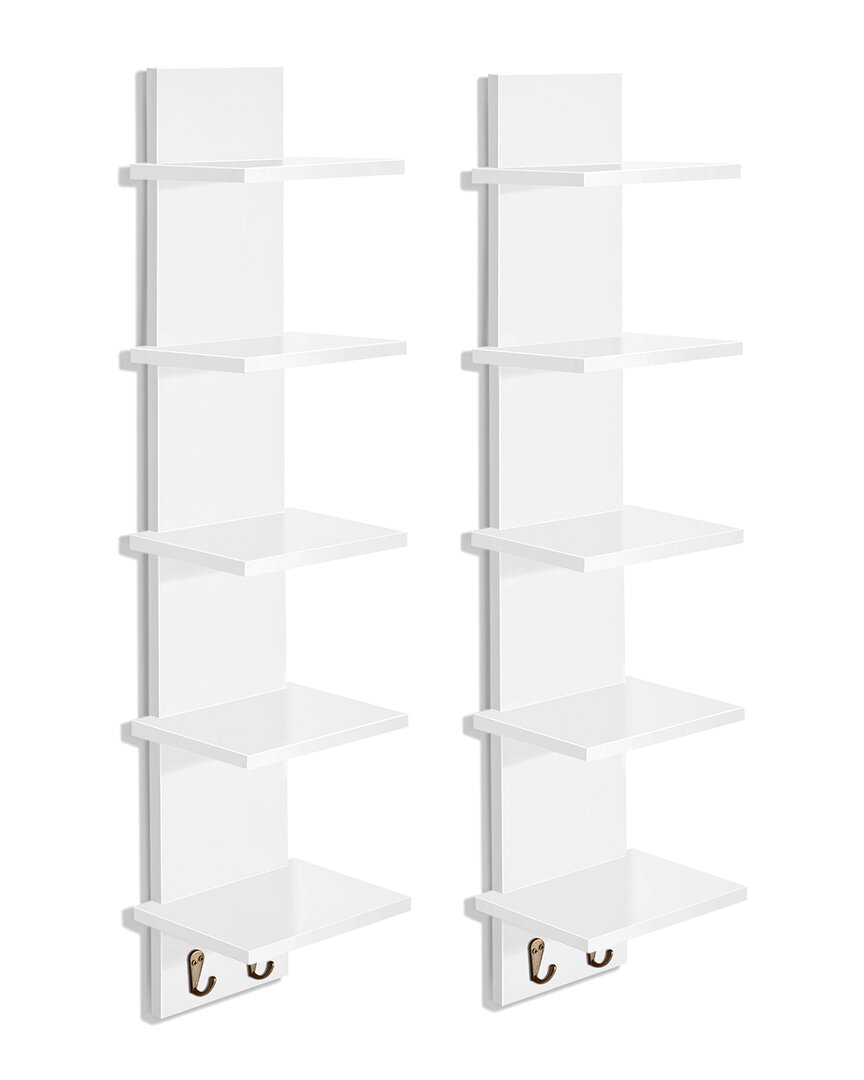 Sorbus Set Of 2 5-tier Wall Shelf Unit With Hooks In White