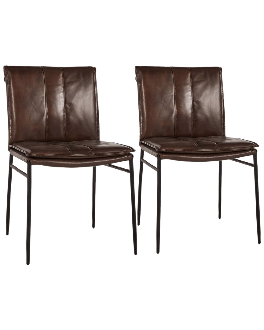 Classic Home Set Of 2 Mayer Premium Leather Dining Chair In Brown