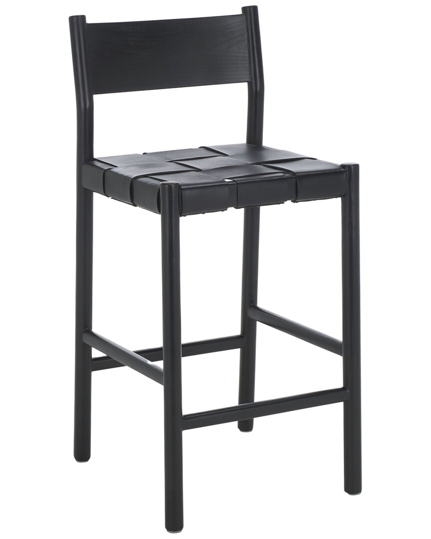 Safavieh Couture Devnie Woven Leather Counter Stool In Black