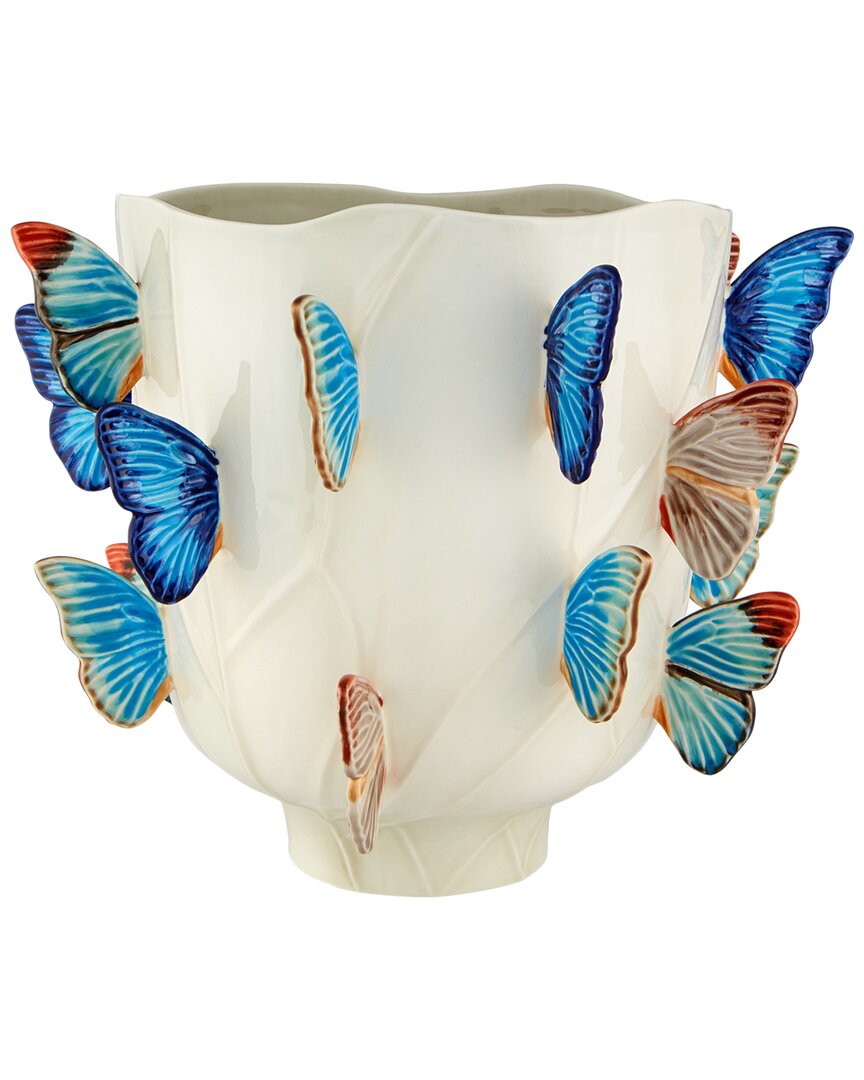 Bordallo Pinhiero 16in Vase Cloudy Butterflies By Claudia Schiffer In Blue