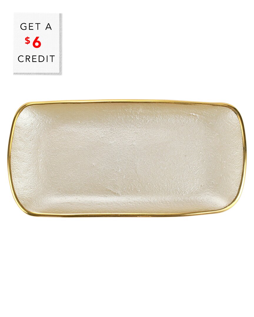 Vietri Metallic Glass Pearl Rectangular Tray In White