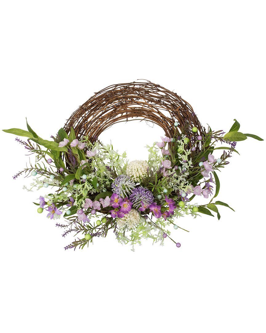 Northlight Wildflower & Berry Half Spring Wreath In Purple