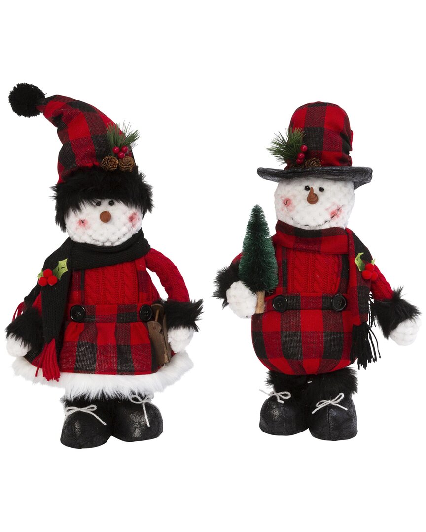 Gerson International Set Of 2 Plush Holiday Standing Snowmen In Red