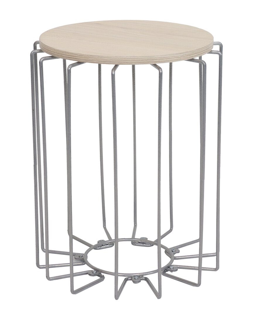 Sunnydaze Woodgrain-look Wire End Table In Cream