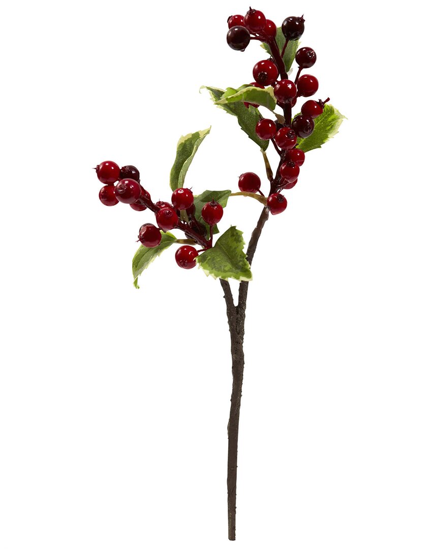Nearly Natural Set Of Six 16in Holly Berry Artificial Flowers In Red