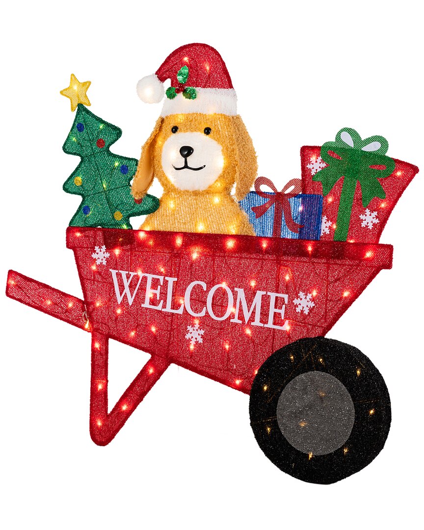 Glitzhome Indoor/outdoor Christmas Labrador Wheel Barrow In Multi