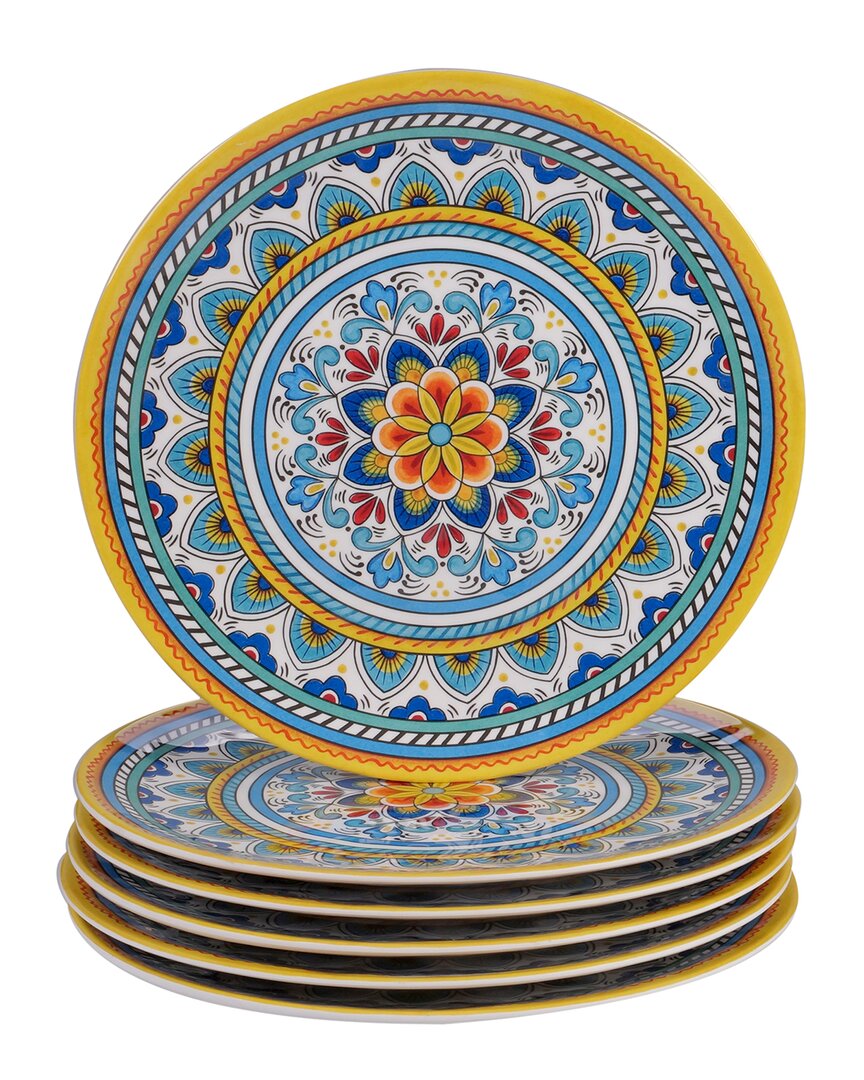 Certified International Set Of 6 Portofino Dinner Plates In Multicolor