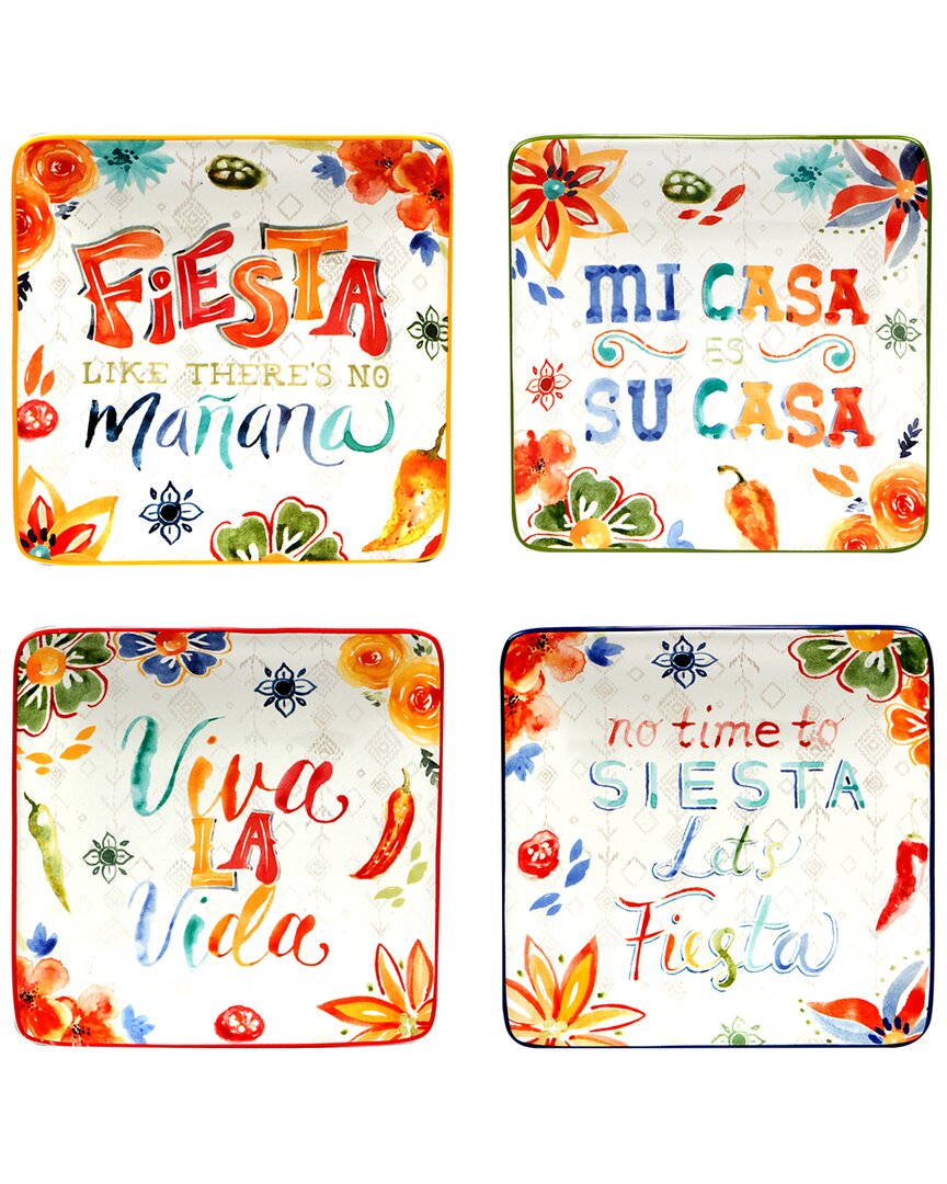 Certified International Set Of 4 Sweet & Spicy Canape Plates In Multicolor