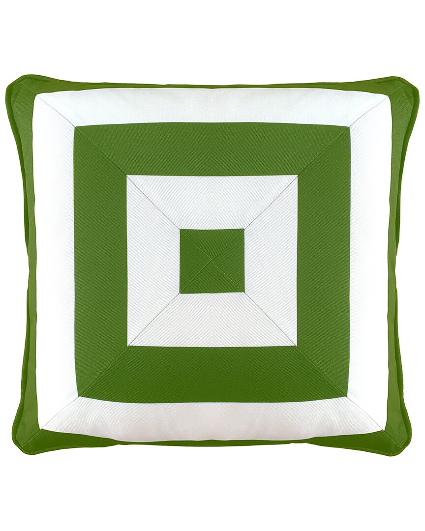 Edie Home Outdoor Reversible Raffia Mitered Stripe Decorative Pillow In Green