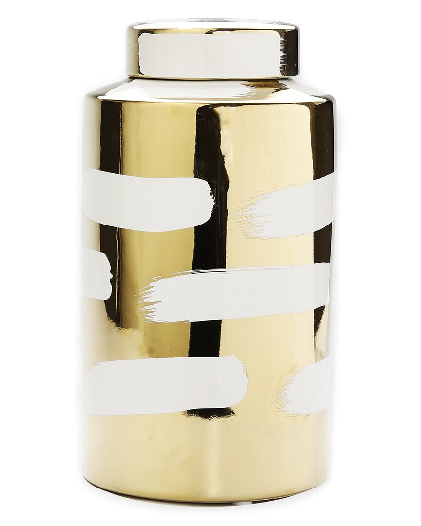 Vivience Porcelain Jar With Cover Brush Design 2 In Gold