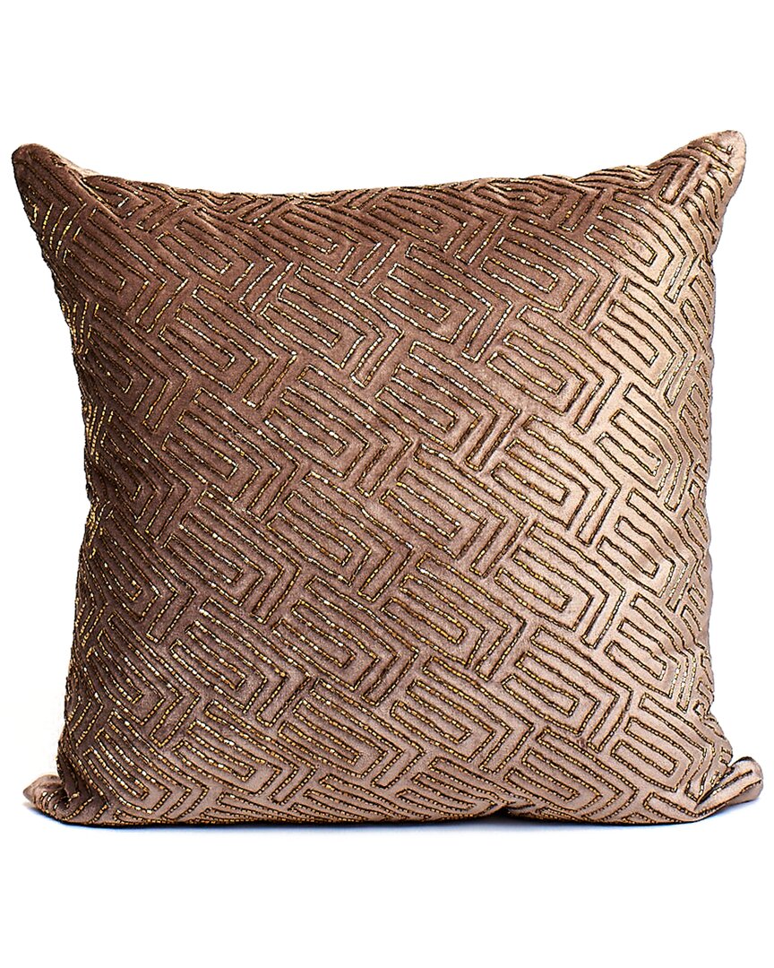 Harkaari Labyrinth Heavily Embellished Velvet Throw Pillow In Taupe