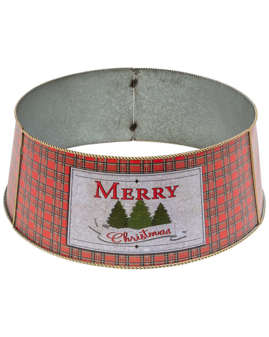 Gerson International 27.75-in L Metal Holiday Plaid Tree Collar In Red
