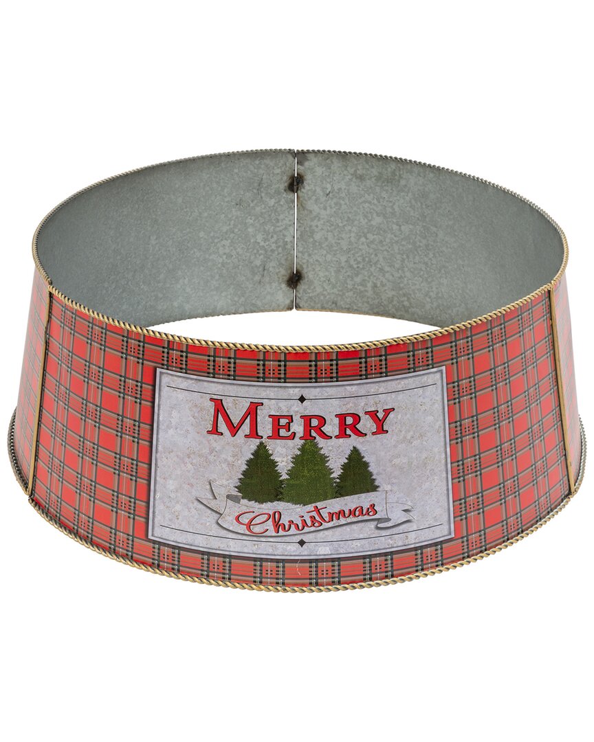 Gerson International 27.75-in L Metal Holiday Plaid Tree Collar In Red