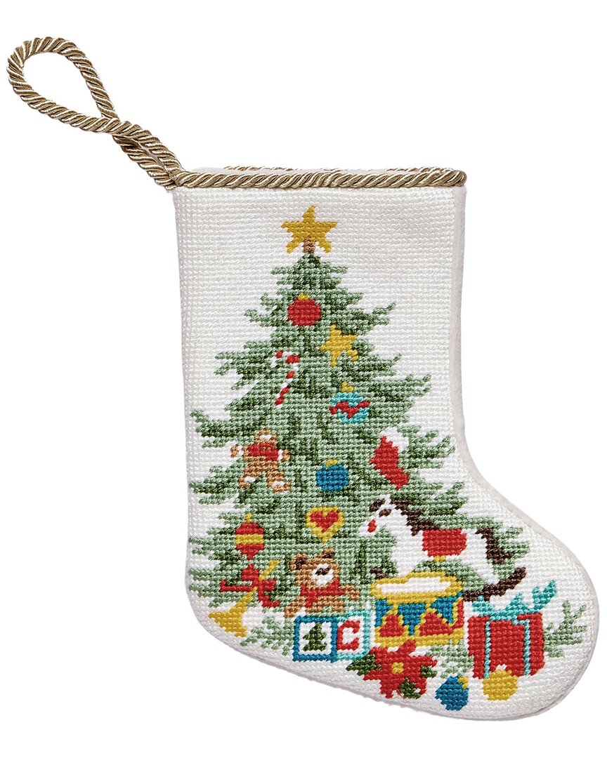 Peking Handicraft Christmas Tree Embroidered Needlepoint Mini Stocking In Multi