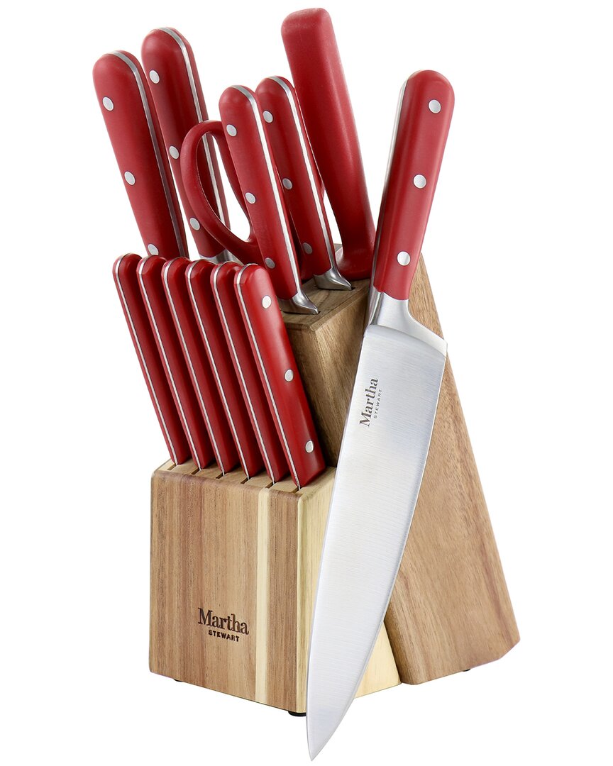 Martha Stewart 14pc Stainless Steel Cutlery Set With Wood Block In Red