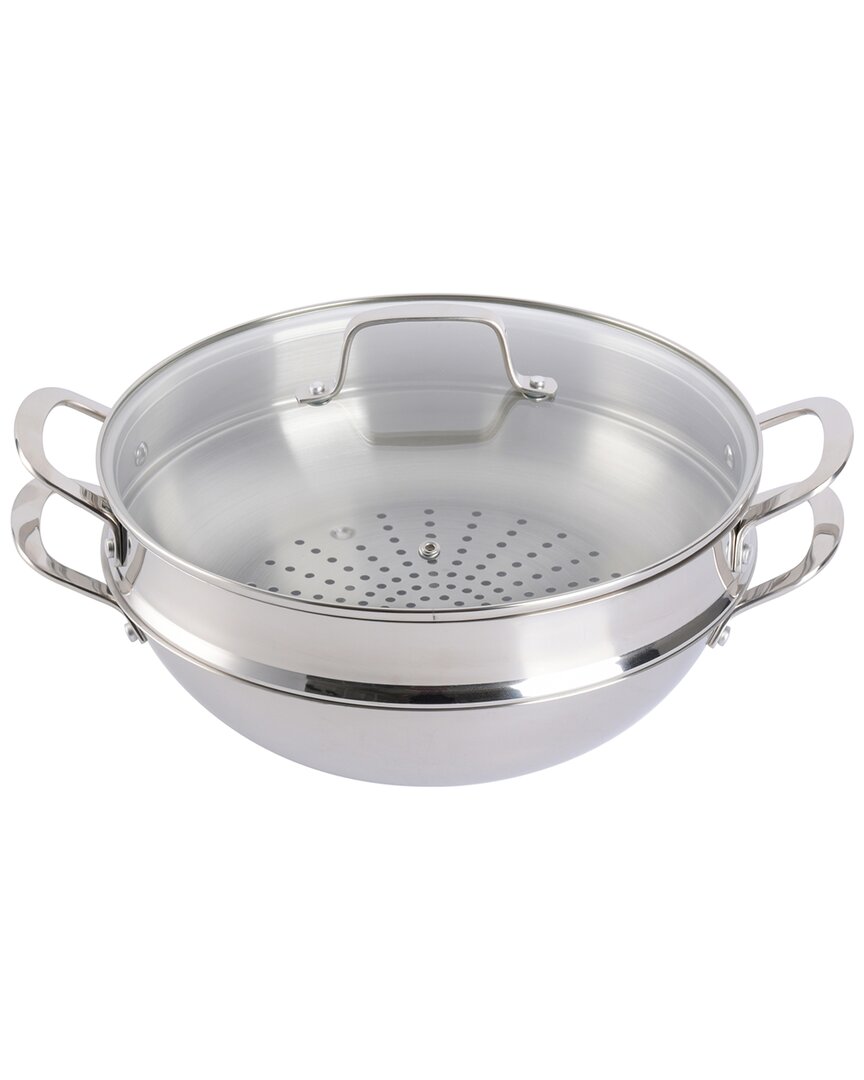 Shop Martha Stewart Castelle 12in Stainless Steel Everyday Pan With Steamer & Lid In Silver