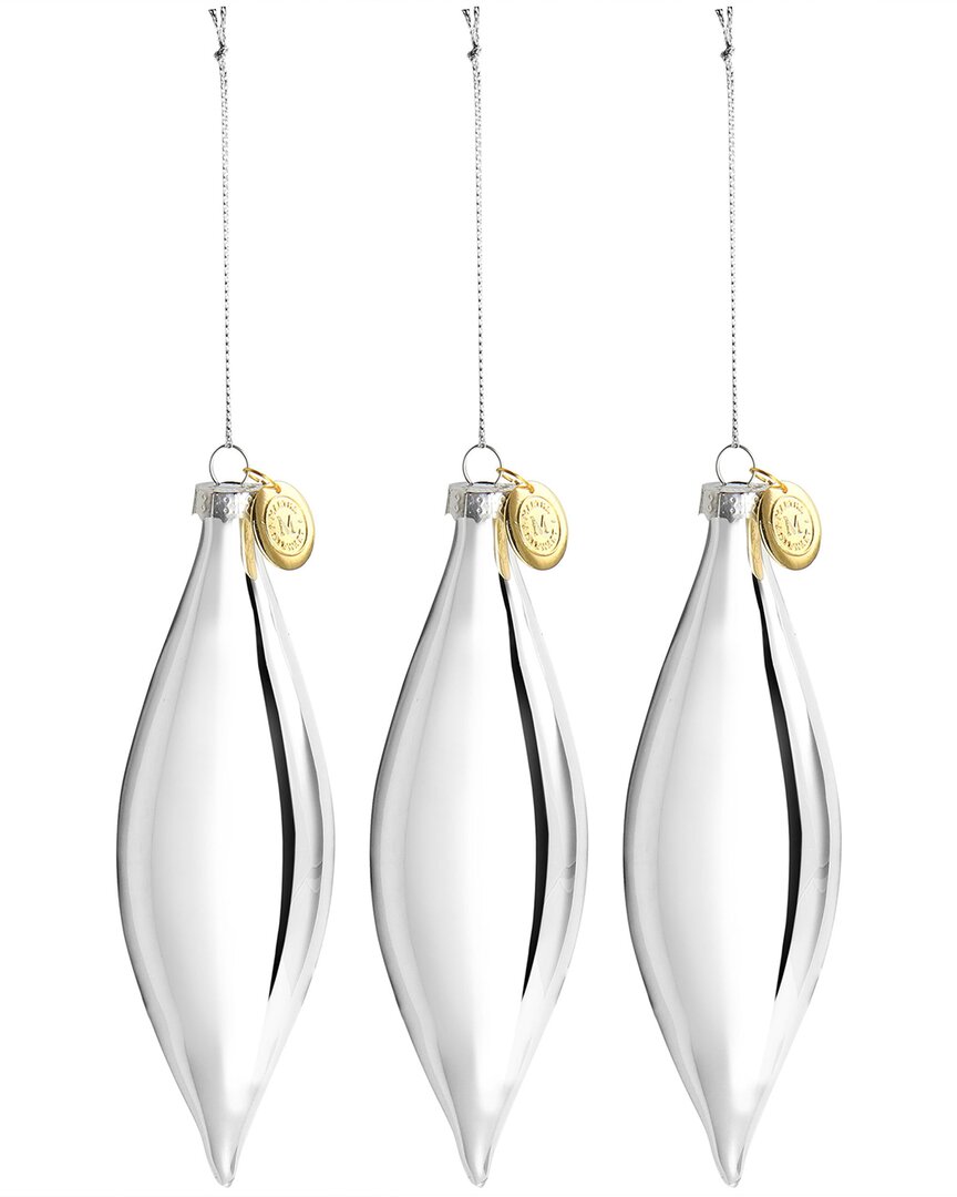Martha Stewart Holiday 3pc Double Pointed Ornament Set In Silver