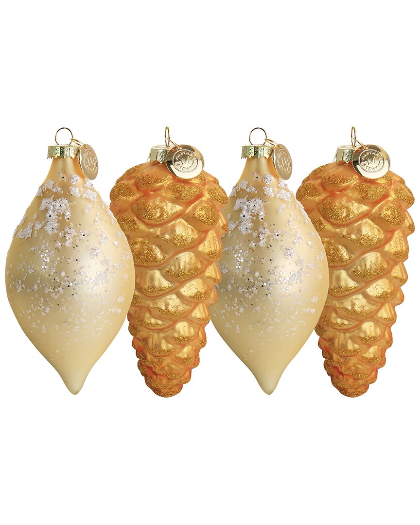 Martha Stewart Holiday 4pc Pointy Ball & Pinecone Christmas Ornament Set In Gold