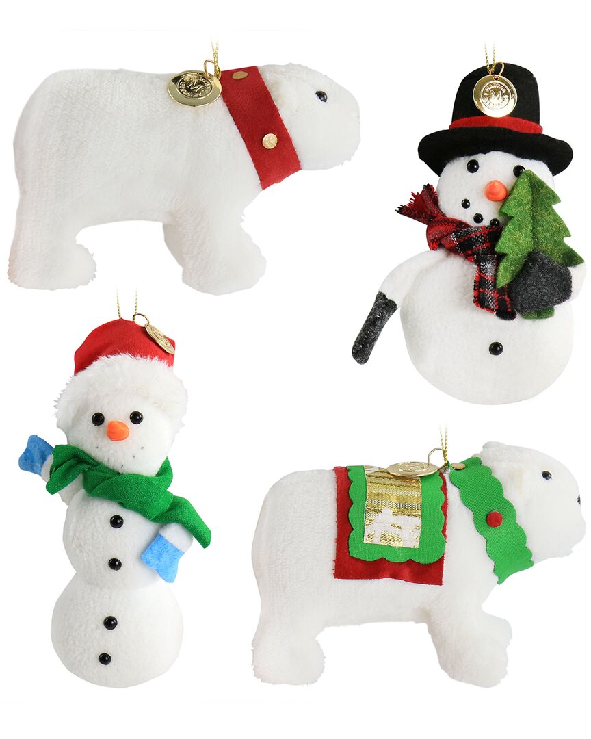 Martha Stewart Holiday 4pc Polar Bear & Snowman Christmas Ornament Set In White