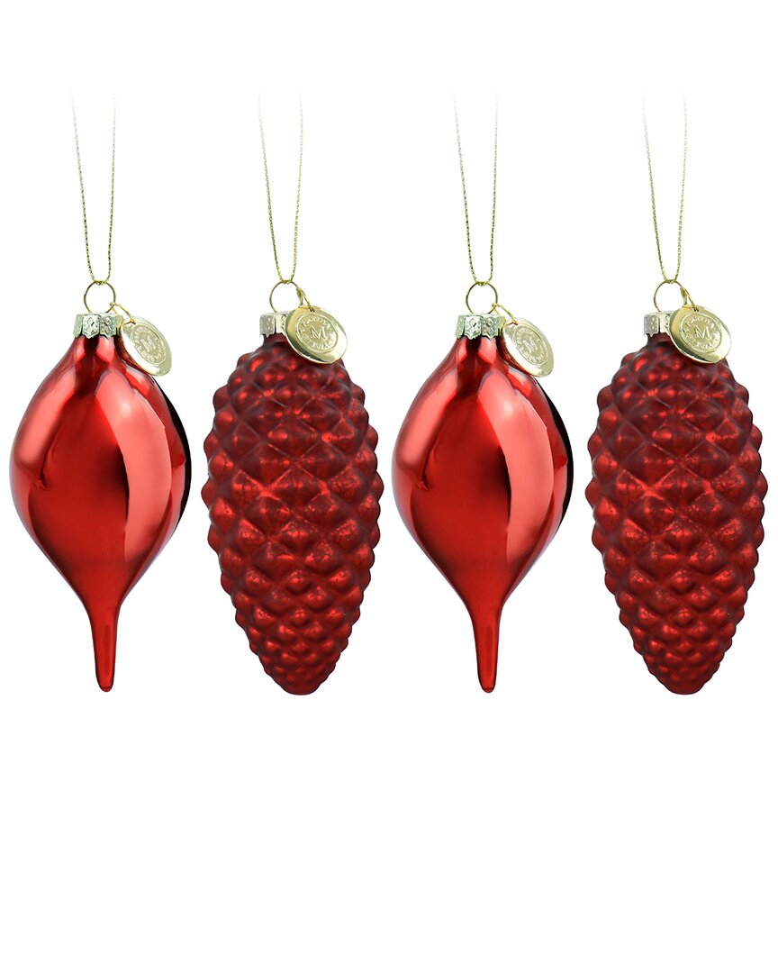 Martha Stewart Holiday 4pc Pointy Ball & Pinecone Christmas Ornament Set In Red