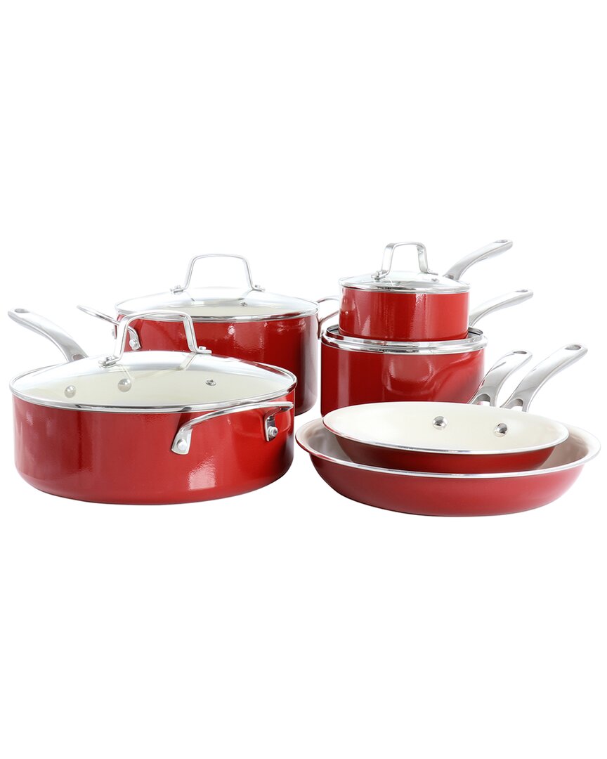 Martha Stewart Lockton Premium 10pc Ceramic Nonstick Cookware Set In Red
