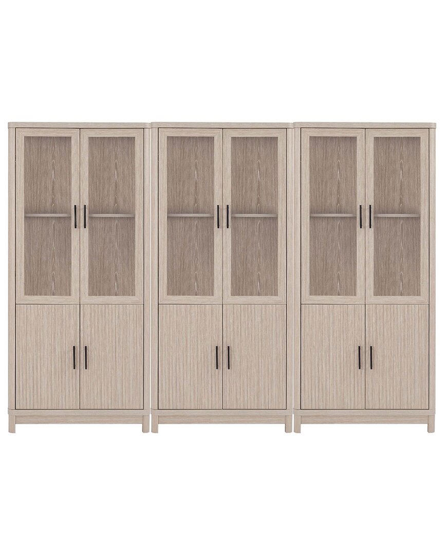 Manhattan Comfort 3 Piece- Mid Century-modern Jodie Bookcase In White