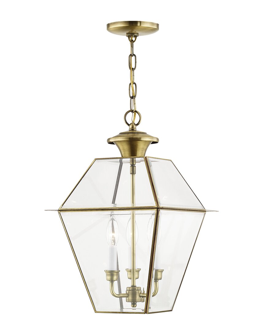 Livex Lighting 3-light Antique Brass Outdoor Pendant Lantern