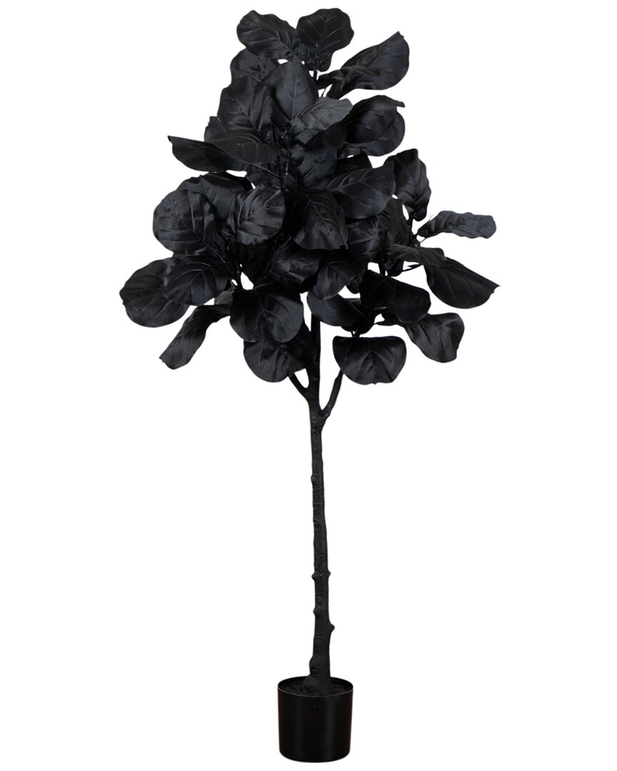 Nearly Natural 5ft. Artificial Halloween Black Fiddle Leaf Tree In Black