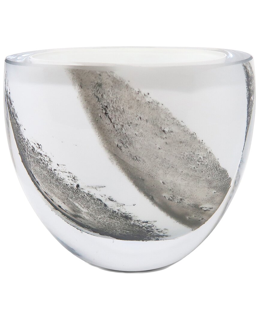 Vivience 6" White With Black Strokes Glass Shallow Vase In Clear,black,white