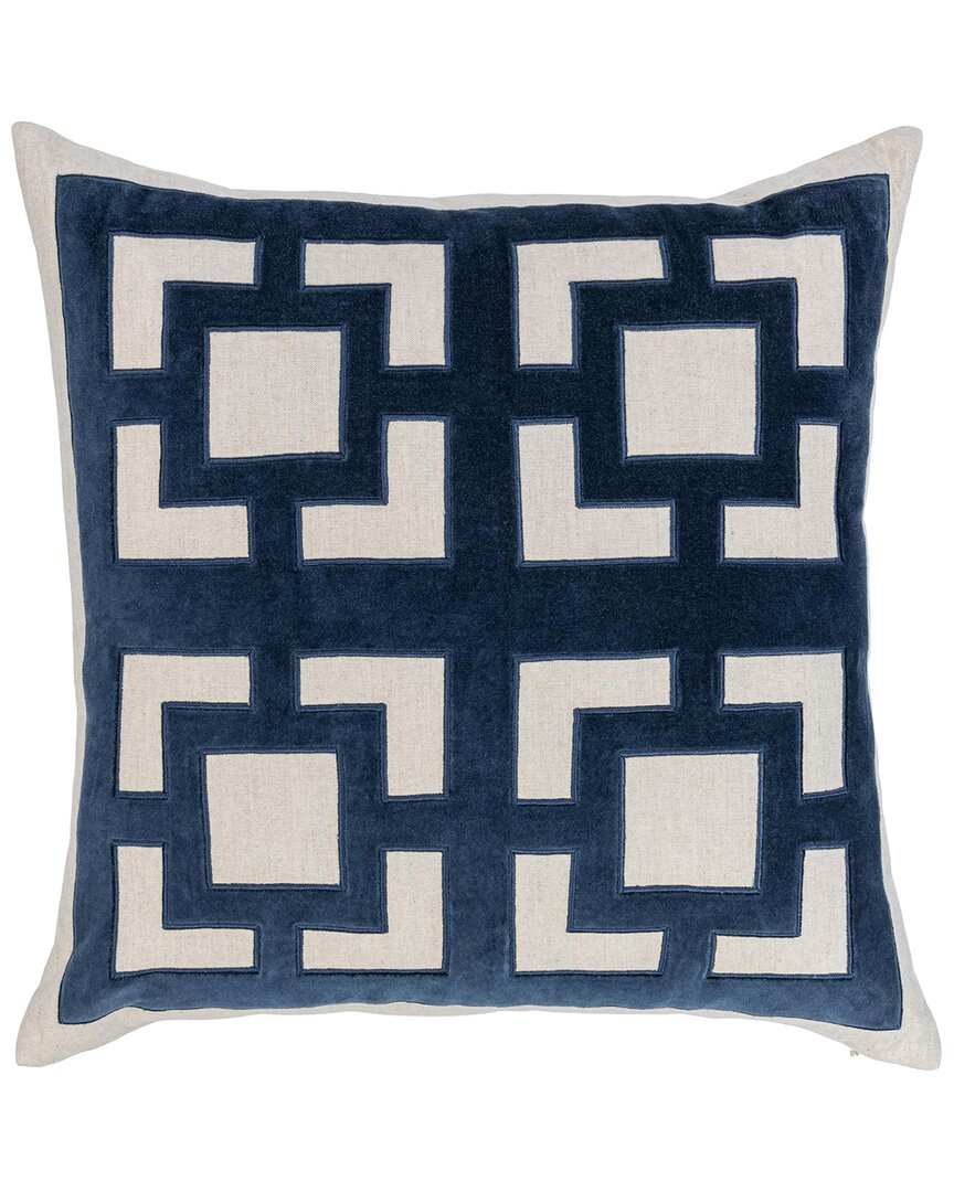 Classic Home Cotton Velvet Applique With Embroidery Corbin Throw Pillow In Blue