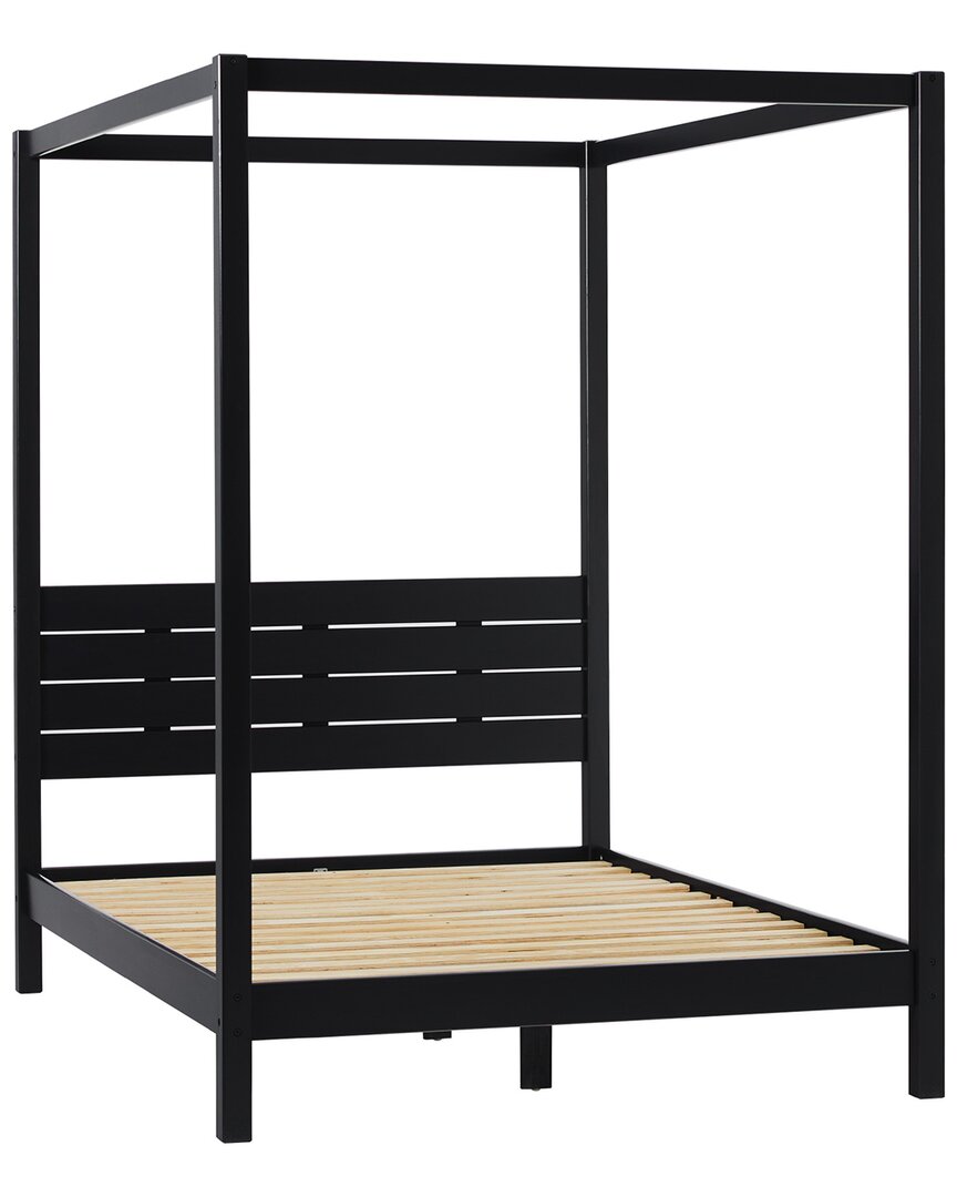 Walker Edison Minimalist Solid Wood Canopy Full Bed In Black