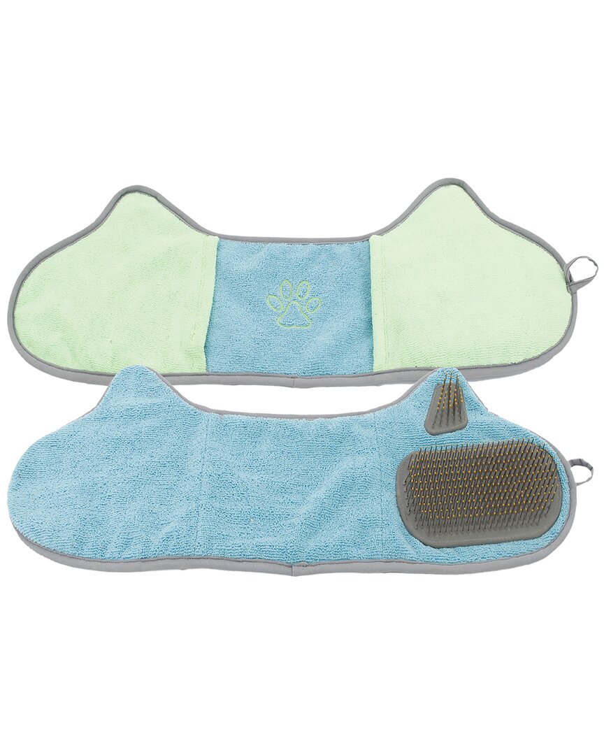 Pet Life 'bryer' 2-in-1 Hand-inserted Microfiber Pet Grooming Towel And Brush In Blue