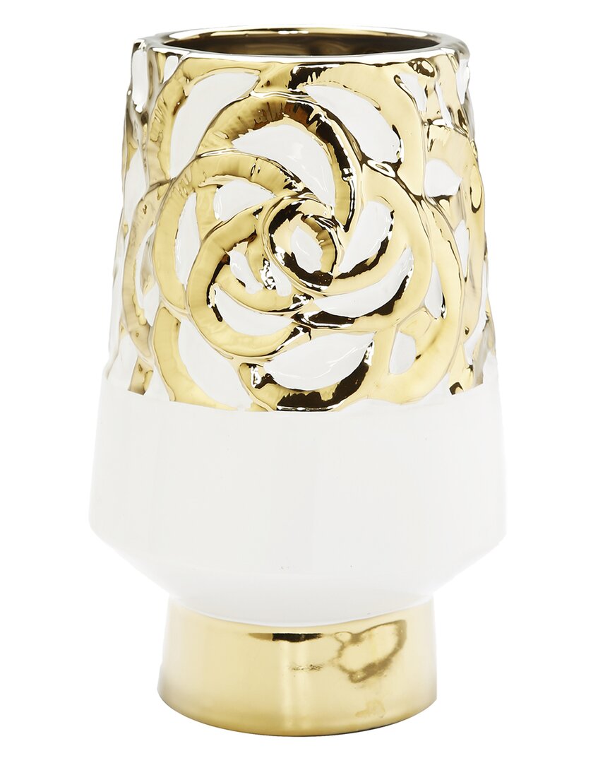 Vivience Ceramic Vase With Design In White