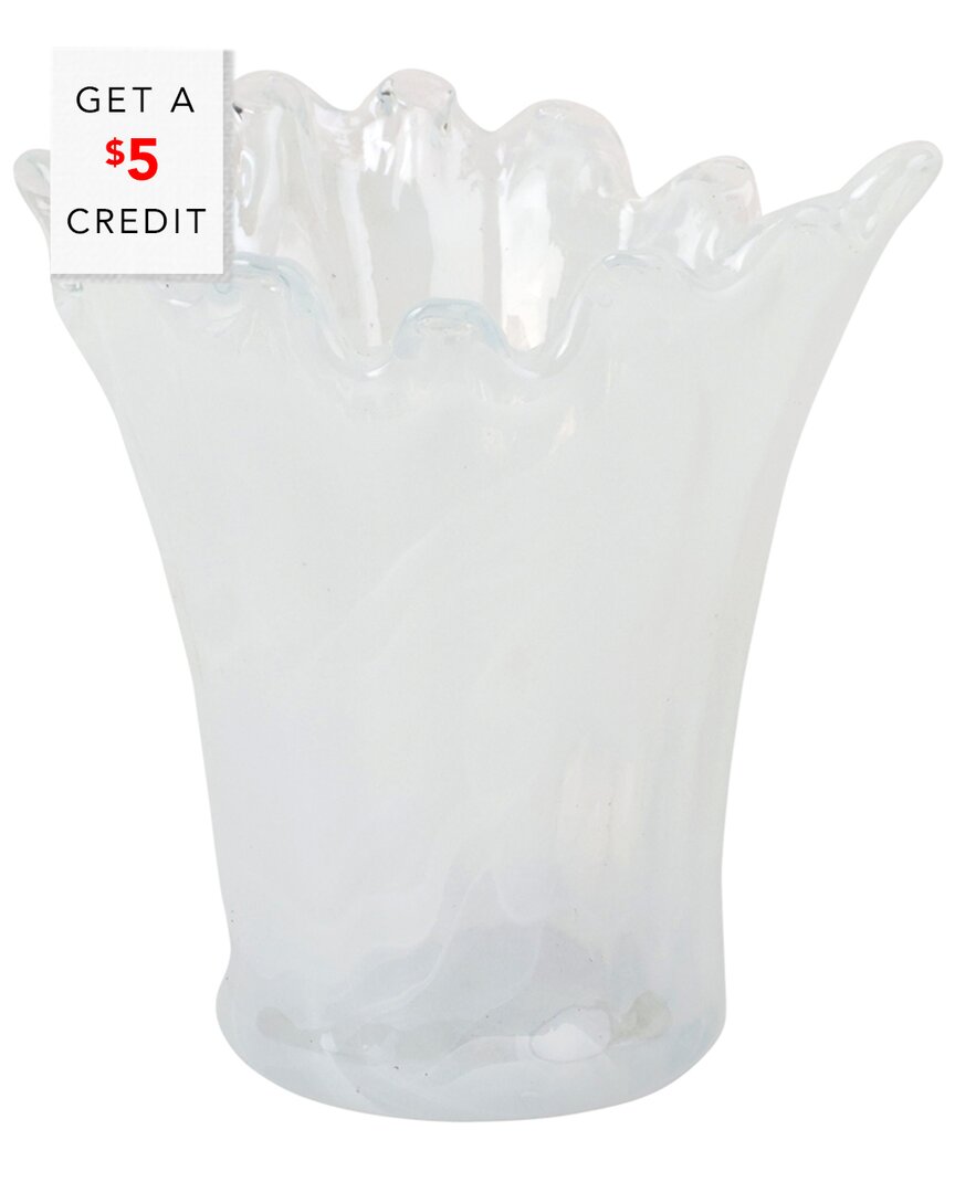 Vietri Onda Glass White Short Vase With $4 Credit
