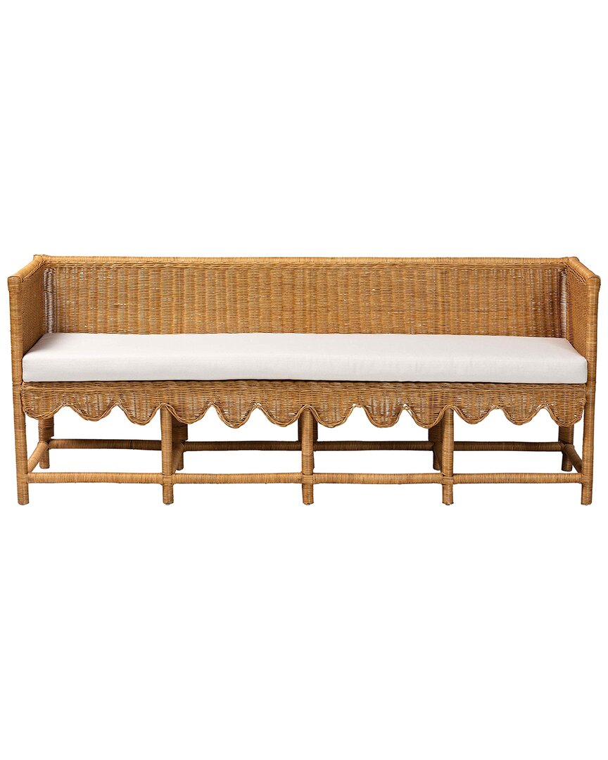 Baxton Studio Seranay Bohemian Scallop Rattan Long Dining Bench In Brown