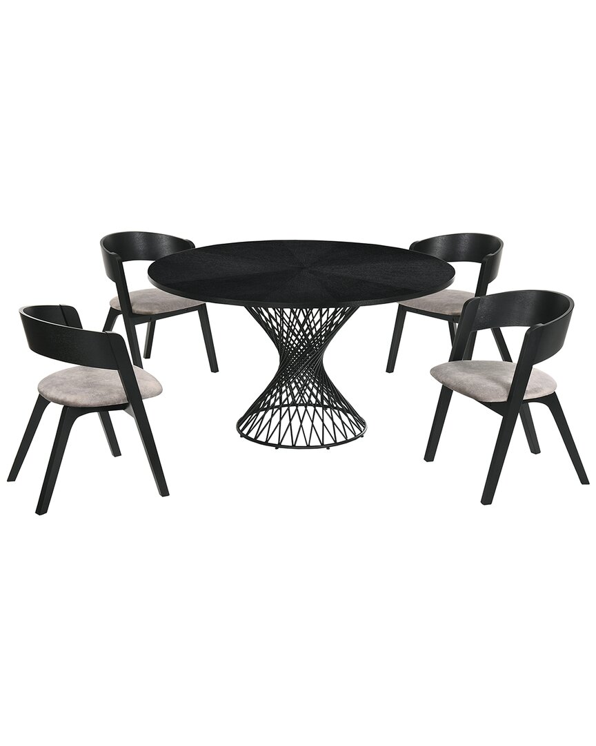 Armen Living Cirque And Jackie 5pc Round Dining Set In Brown