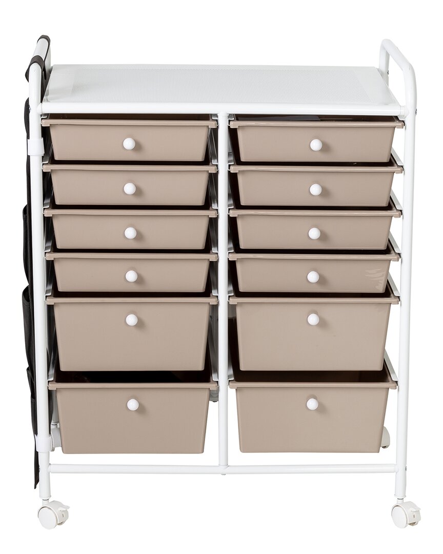Honey-can-do 12-drawer Metal Rolling Storage Cart With Side Pockets