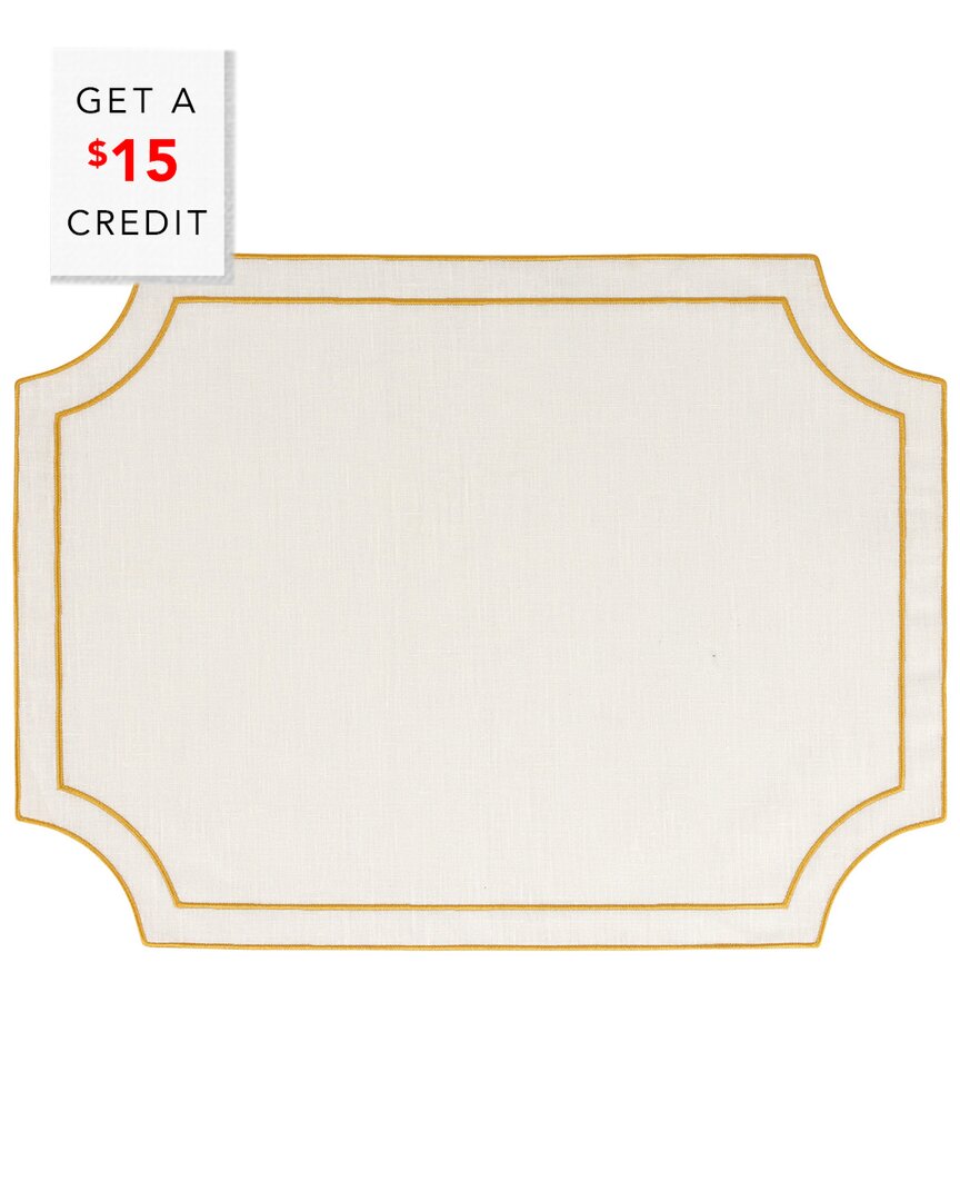 Vietri Tessuti White Rectangular Placemats With Gold Stitching With $14 Credit