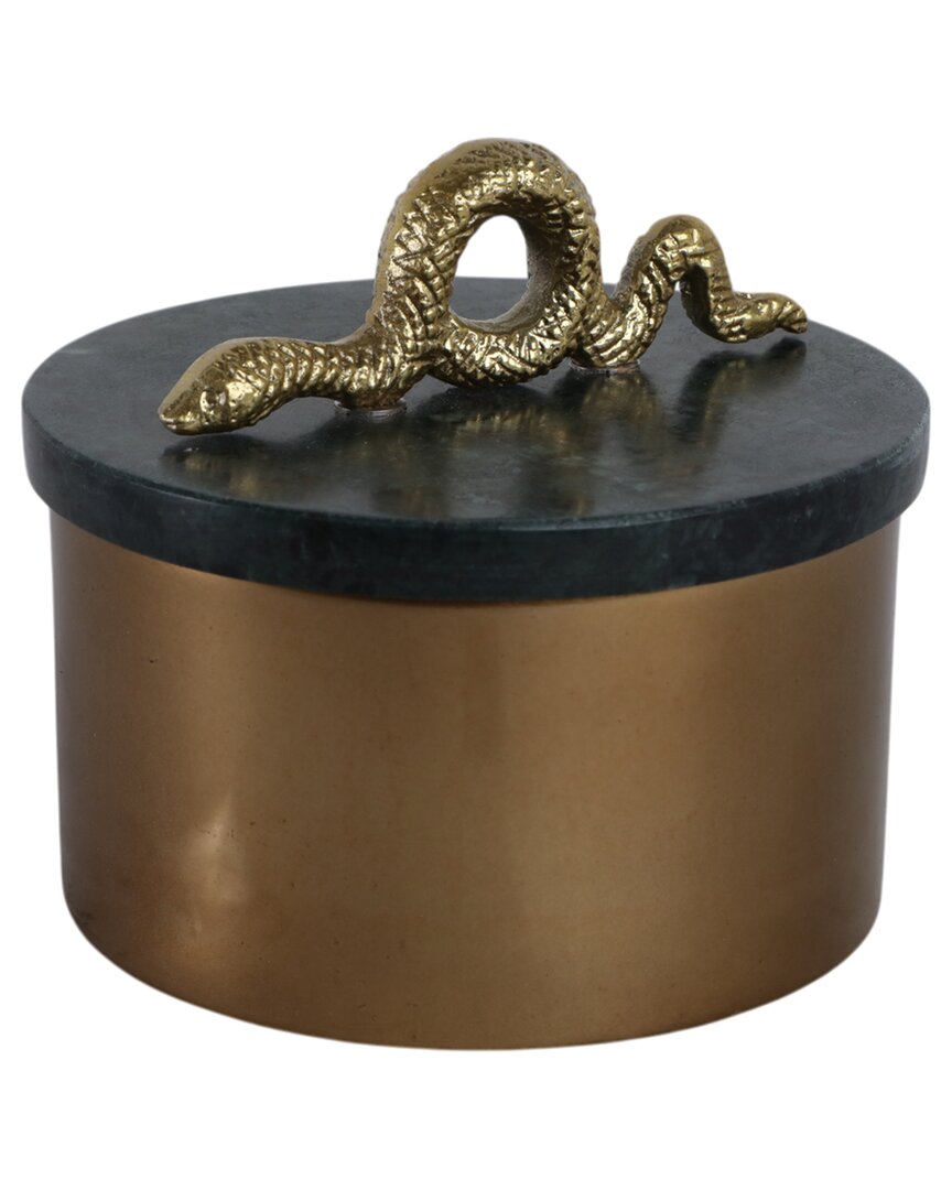 Sagebrook Home 5x5 Round Marble & Metal Box With Snake In Brown