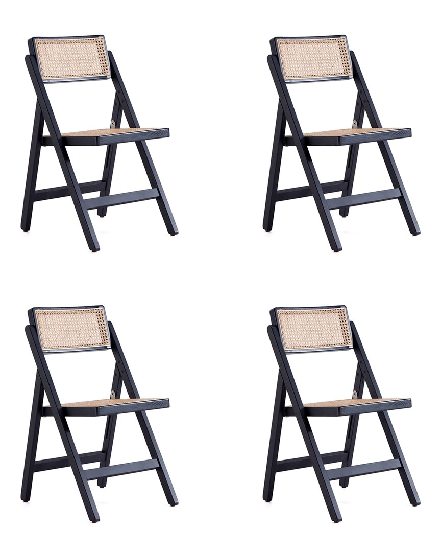 Manhattan Comfort Pullman Folding Dining Chair In Black And Natural In Neutral