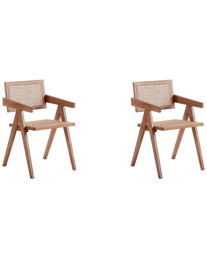 Manhattan Comfort Hamlet Dining Arm Chair In Nature Cane - Set Of 2 In Neutral