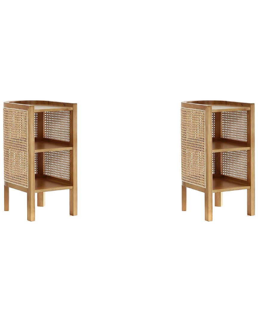 Manhattan Comfort Versailles End Table In Nature Cane - Set Of 2