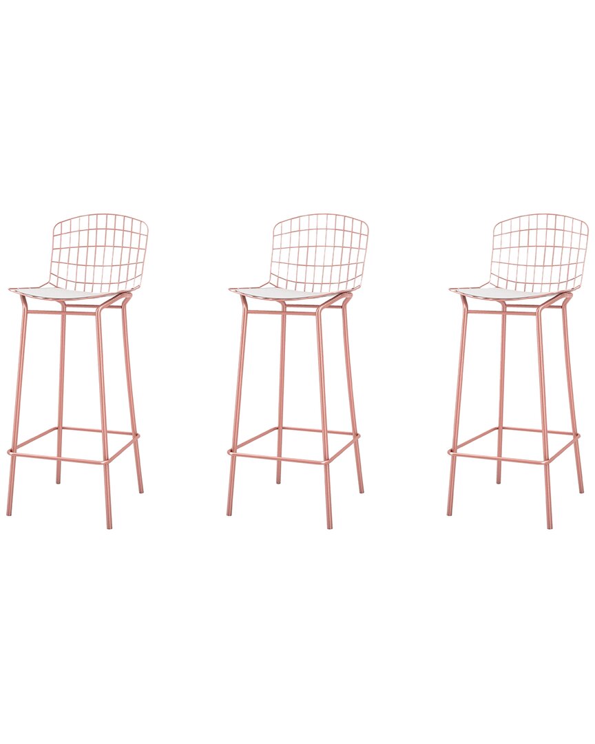 Manhattan Comfort Set Of 3 Madeline Barstools In Pink